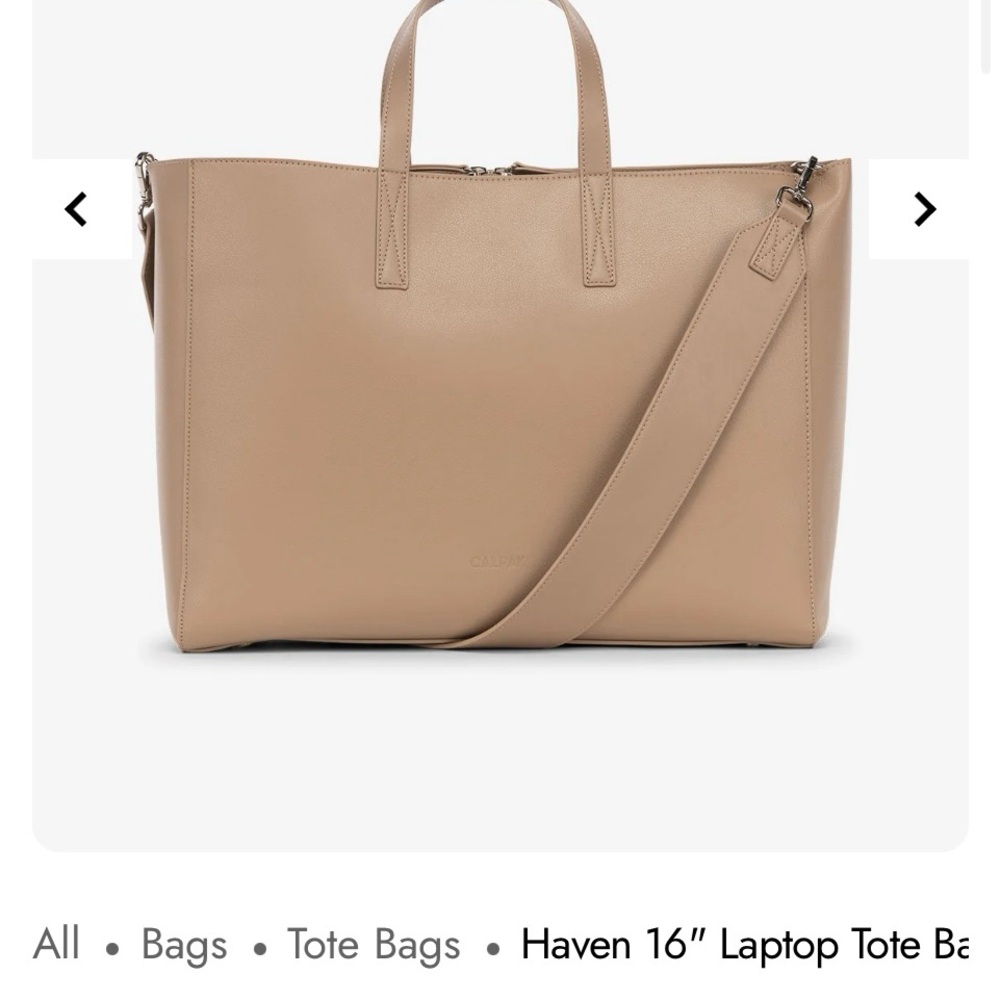 Calpak Taupe Leather laptop Tote Bag